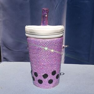 💜 Sparkling Boba Tea Crystal Purse Kawaii Y2K Boba Handbag Handmade OOAK Art 💫